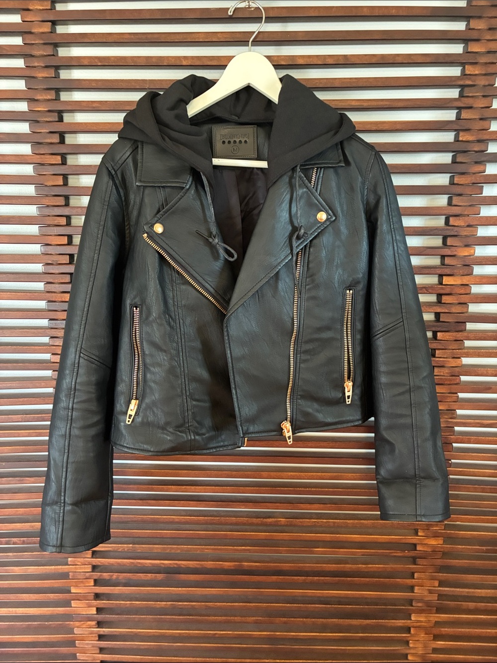 🎉NEW LISTING!🎉Blank NYC Black Faux Leather Moto Jacket with Hood